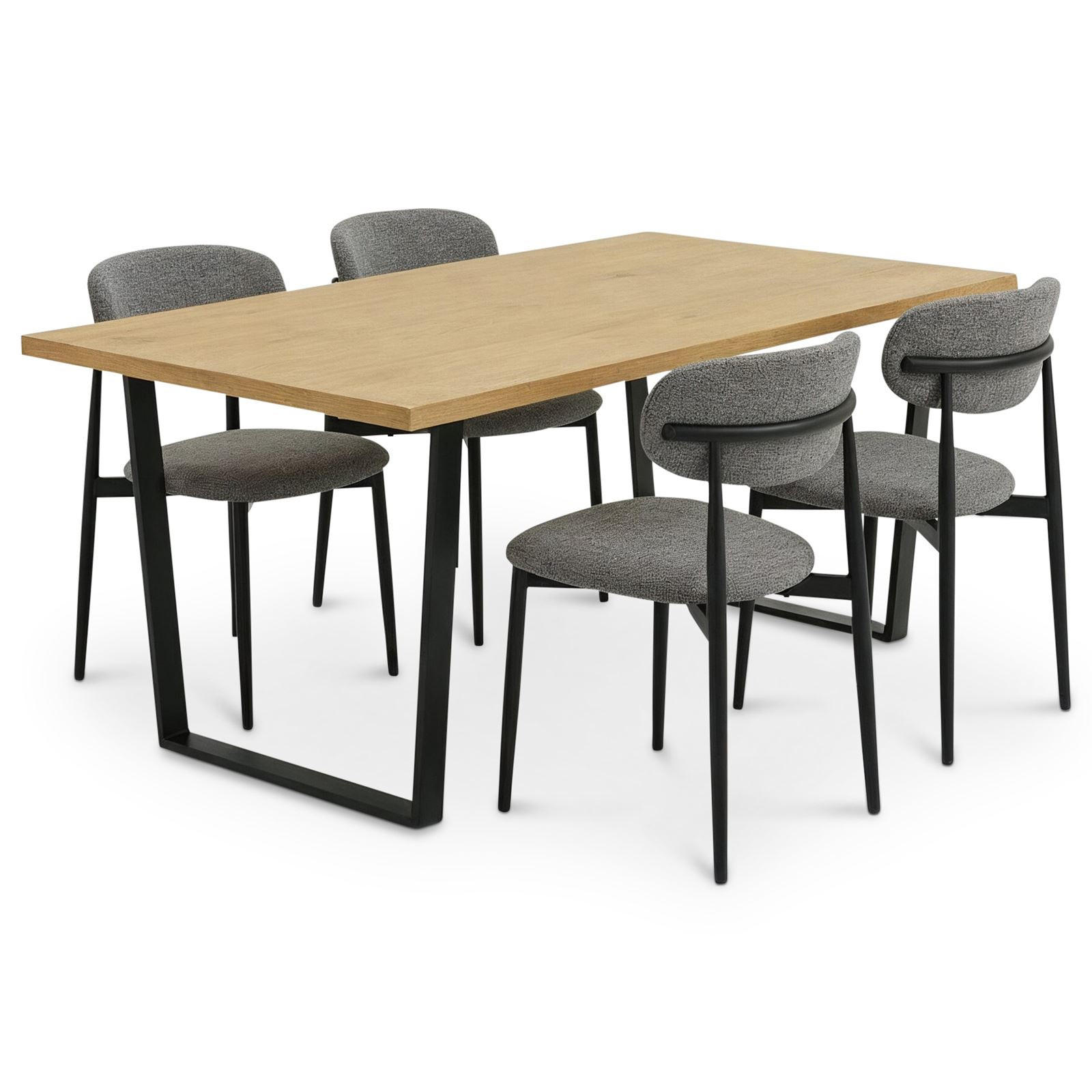 ESSGRUPPE VIDAGO AZUL 5er Set grau, schwarz, Wildeiche - Grau, Holzwerkstoff - IDIMEX