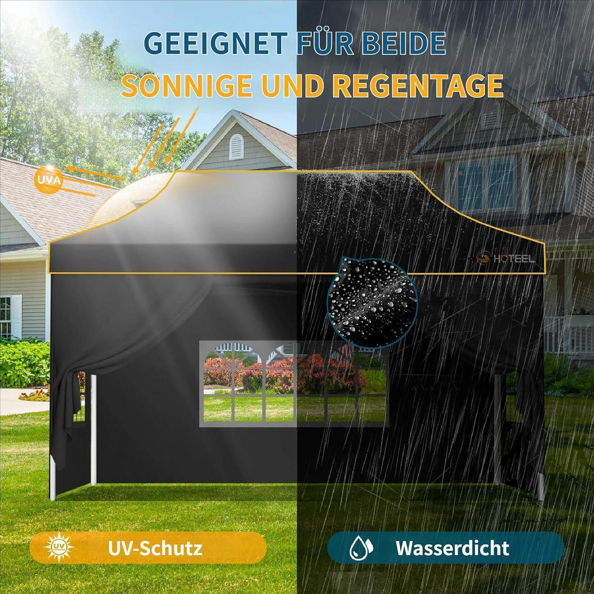 FALTPAVILLON 3x4,5m Schwarz Wasserdicht Stabil Sechskant-Gestell - Schwarz, Textil (300/342/450cm)
