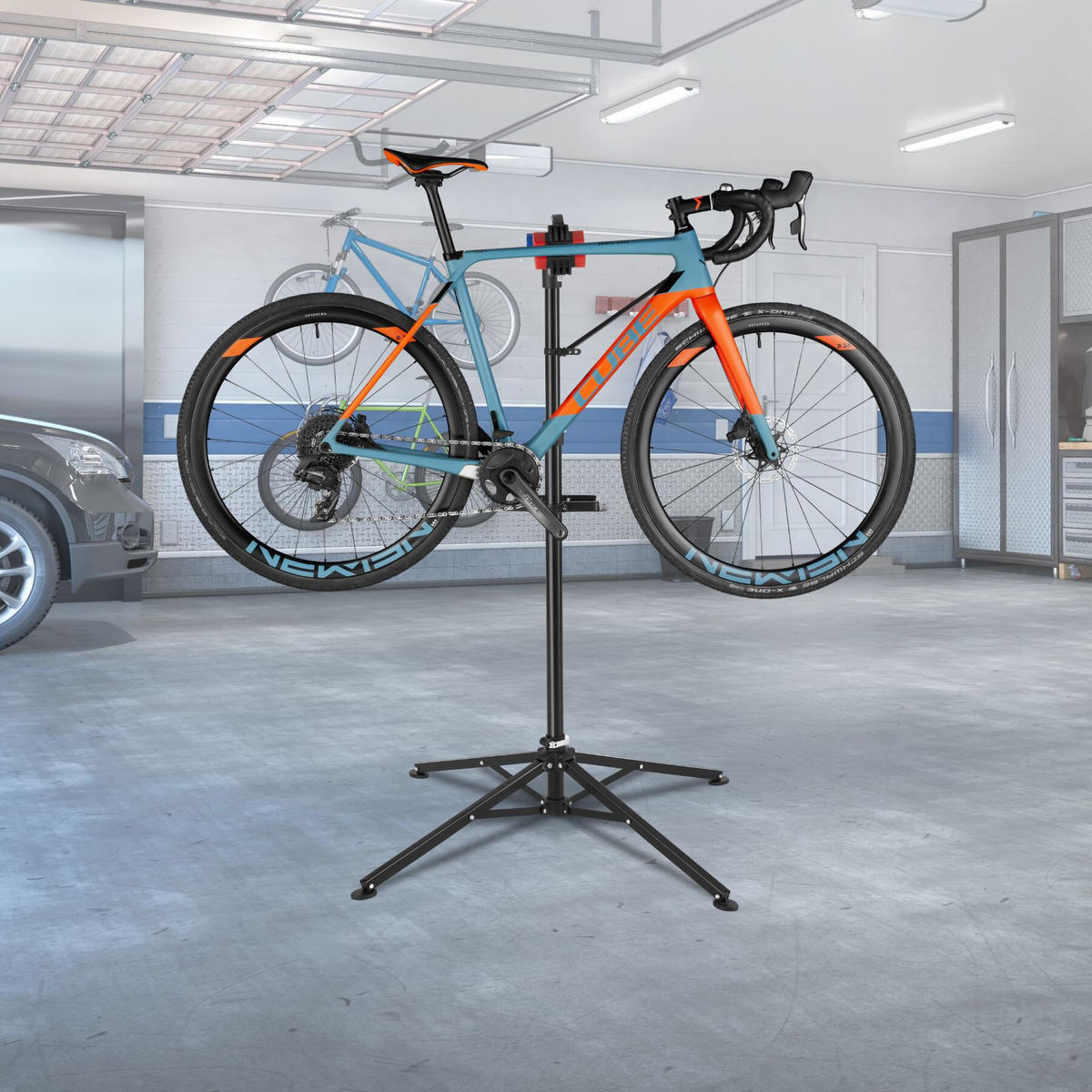 FAHRRADMONTAGESTÄNDER, inklusive Werkzeugablage,schwarz - Schwarz, Textil (85/200/85cm) - tectake