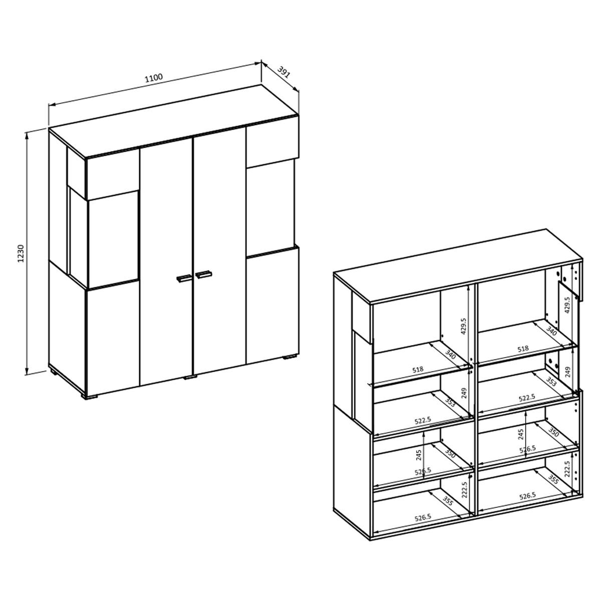 VITRÍNA Akram Bílá a dřevo - bílá, kompozitní dřevo (110/123/39cm) - Petits-meubles