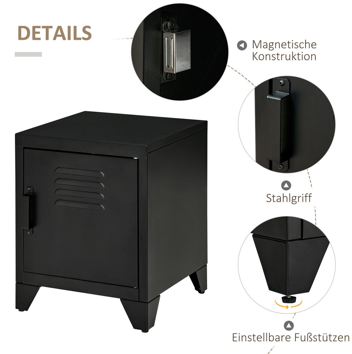NACHTTISCH 40/40/50 cm im Industrial-Look mit Tür & verstellbarem Regal - Schwarz, Metall (40/50/40cm) - BEAOK