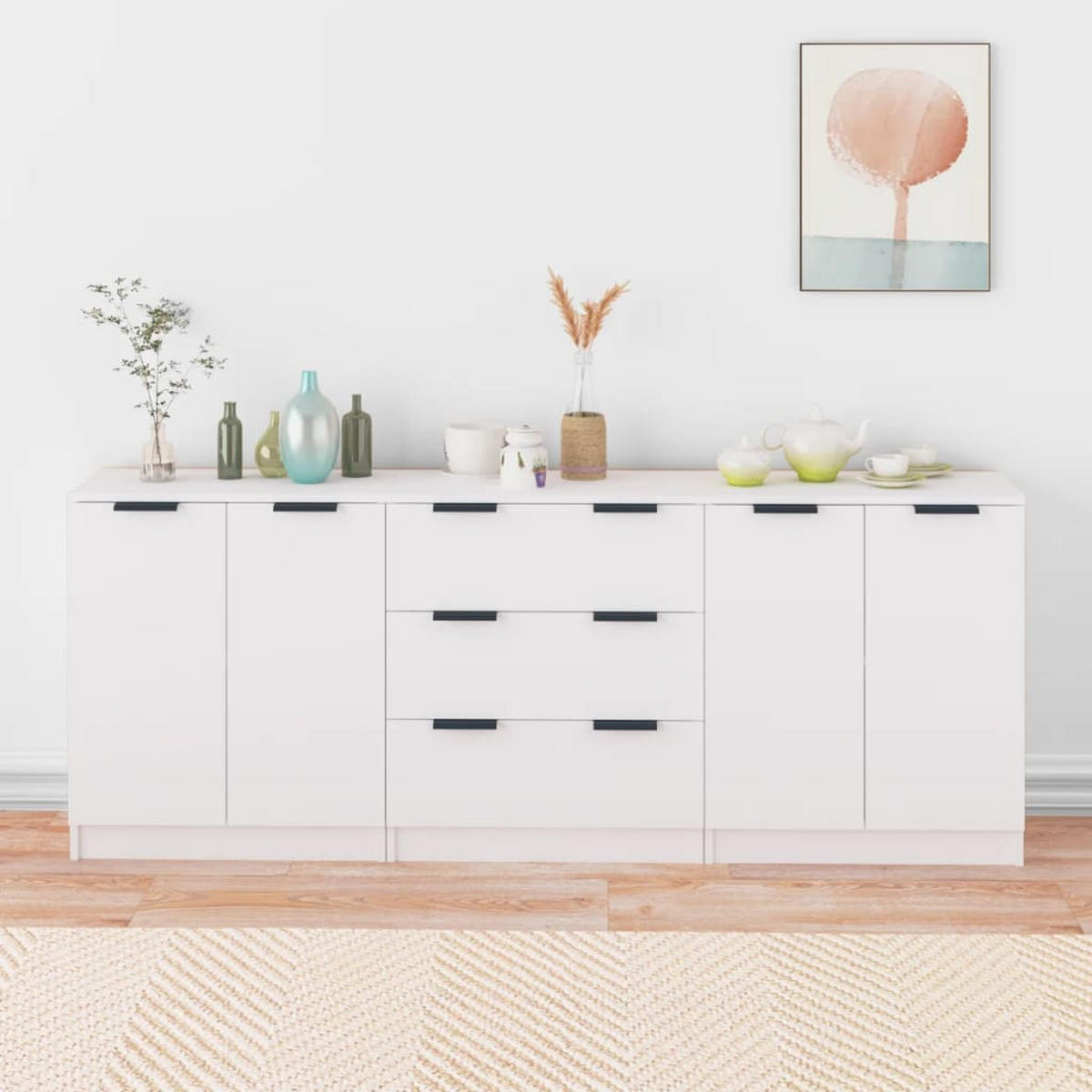 SIDEBOARD 3Er Set Weiss Holzwerkstoff - Weiß, Holzwerkstoff (60/70/30cm) - vidaXL