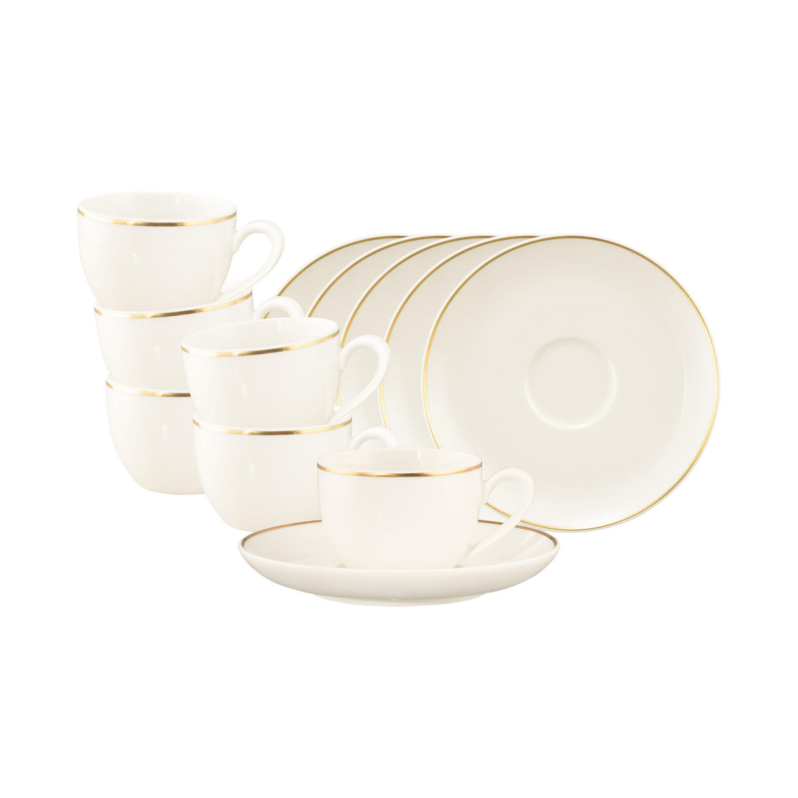 ESPRESSOTASSEN MIT UNTERTASSEN Savona Goldlinie creme 110 ml 6er Set - Creme, Keramik (13/6.8/13cm) - Seltmann Weiden