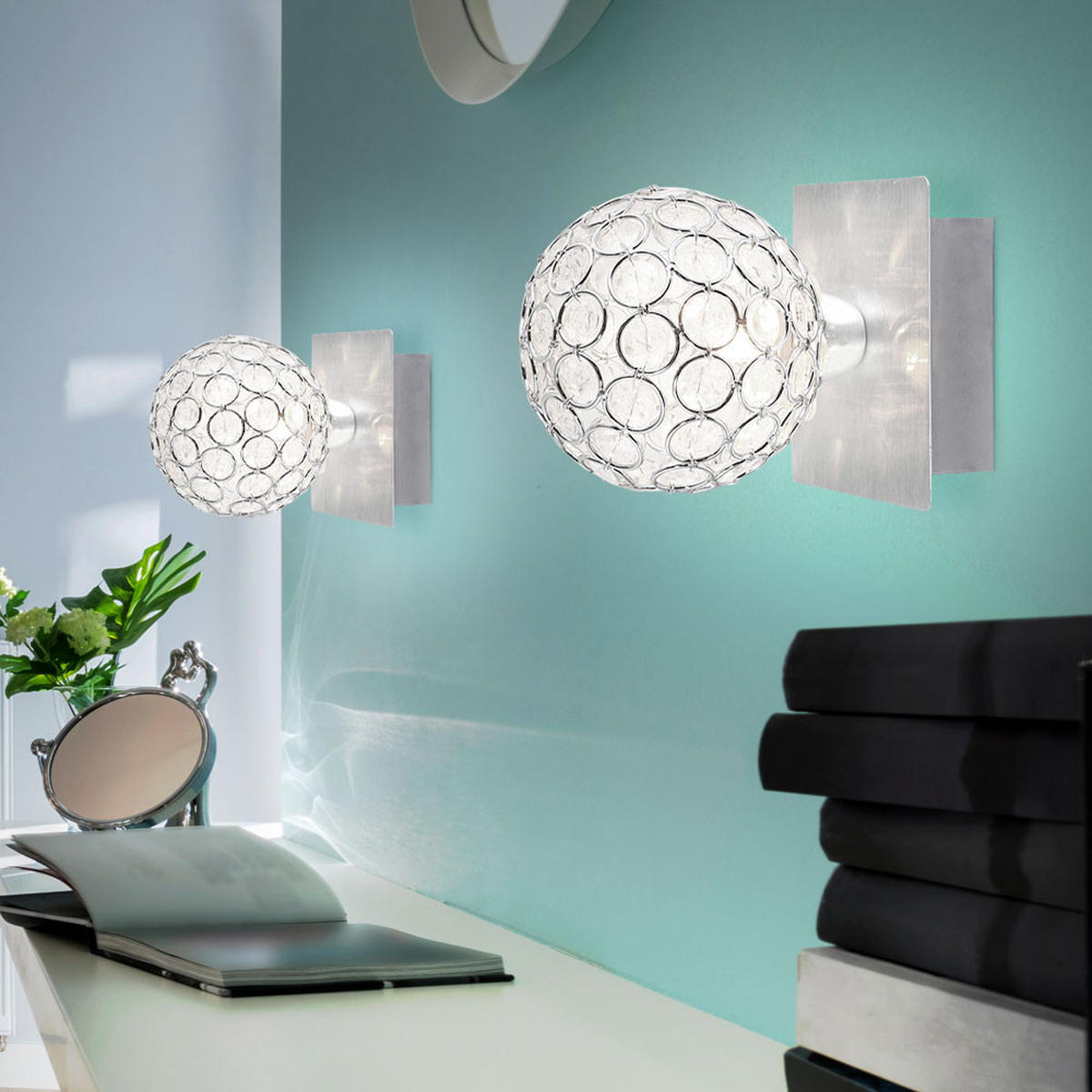 WANDELEUCHTE Aluminium Silber 2er Set - Silberfarben, Metall (11/11/15cm) - Globo Lighting