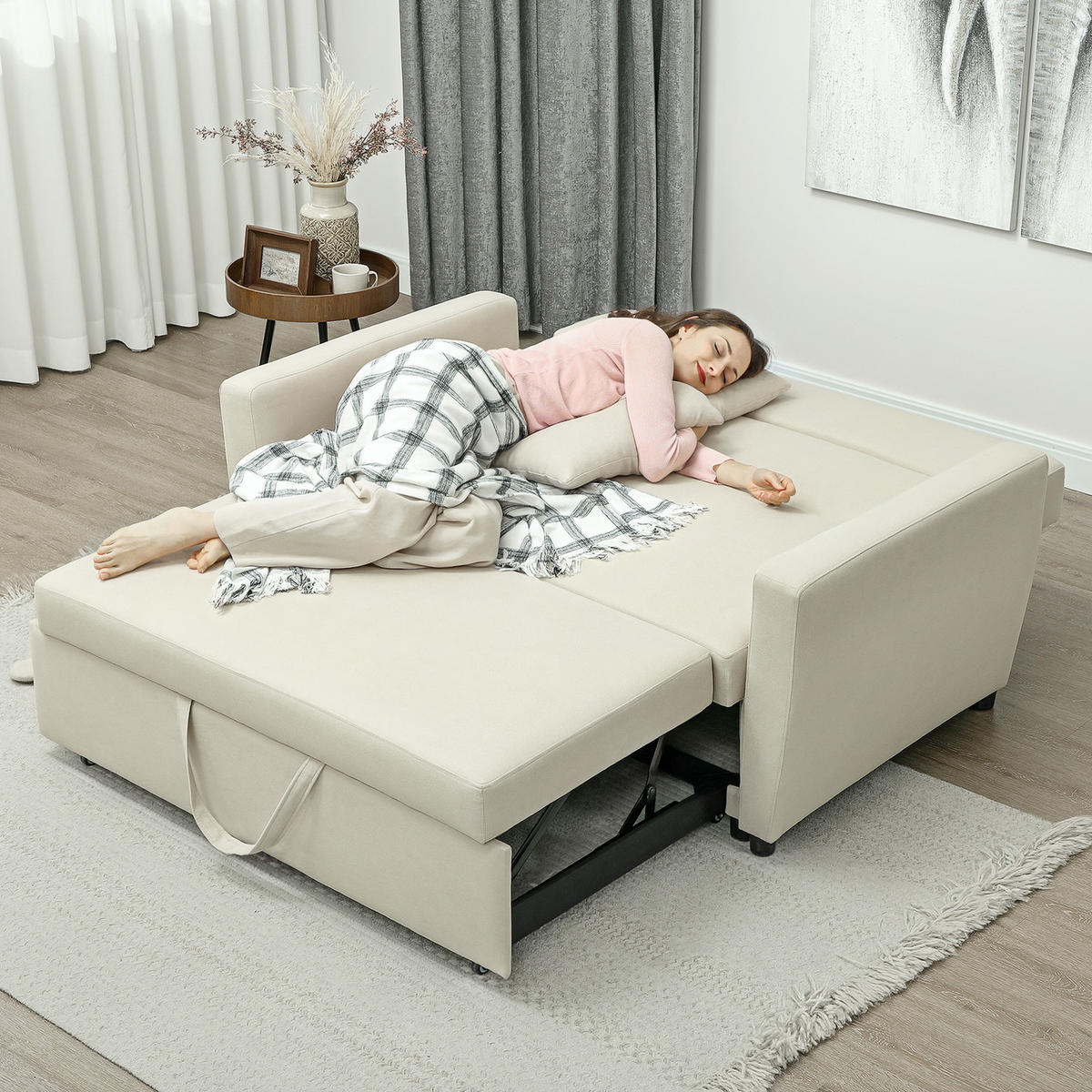 SCHLAFSOFA 2-Sitzer, Verstellbare Rückenlehne, Beige - Beige, Textil (155/88.5/90cm) - HOMCOM
