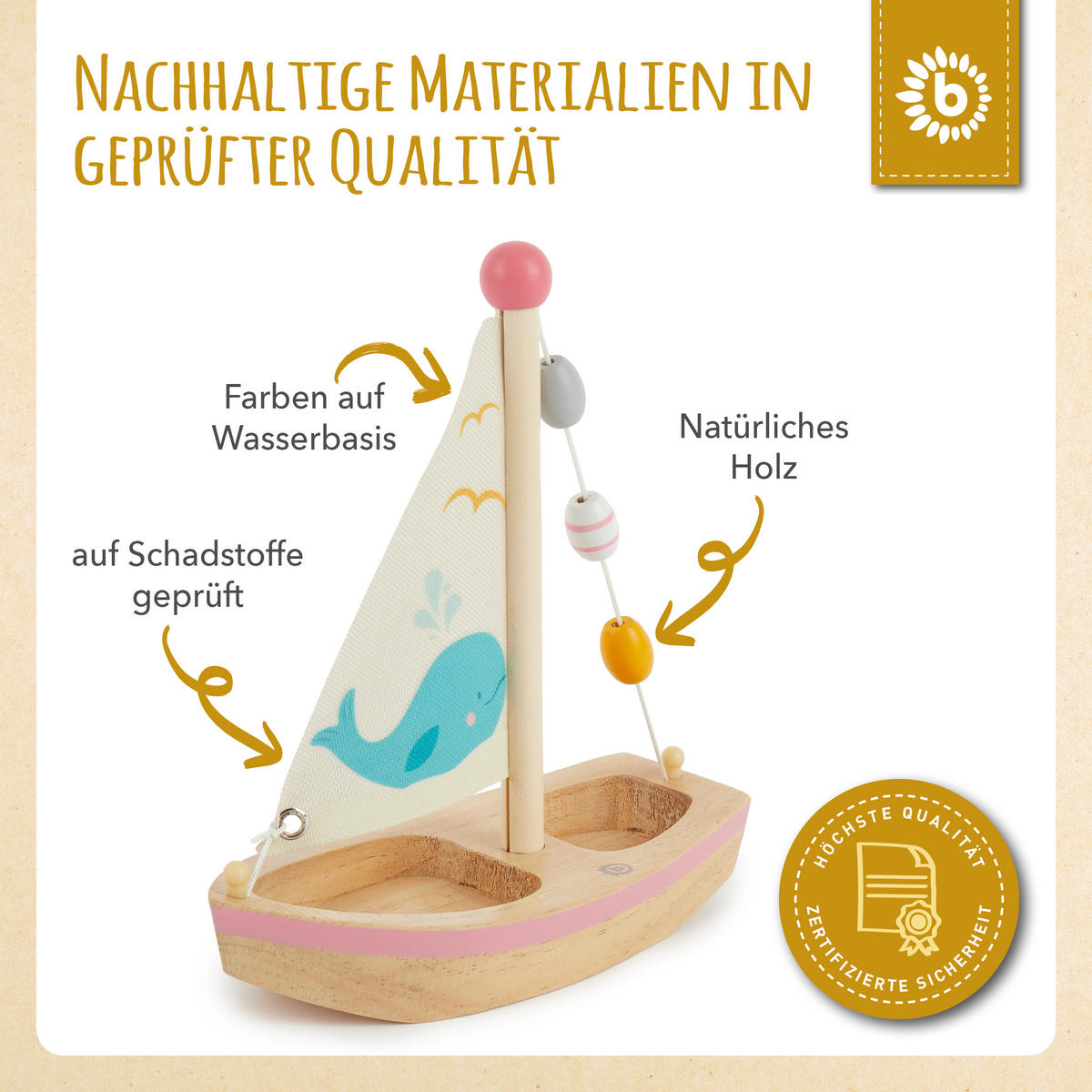 SEGELBOOT Badewanne - ab 12 Monate - Weiß, Holz (8.8/17.5cm) - Bieco Spielwaren