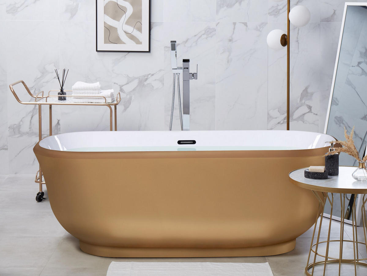 BADEWANNE FREISTEHEND 77x170x61 cm gold Tesoro - Goldfarben, Kunststoff (77/61/170cm) - Beliani