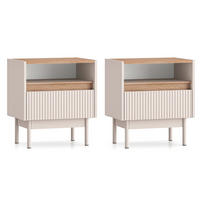 NACHTKONSOLE Dunea Cashmere / Eiche Cremona Torro 50 / 35 / 55cm (2er-Set) - Creme/Braun, Holz/Holzwerkstoff (50/55/35cm) - Feldmann-Wohnen