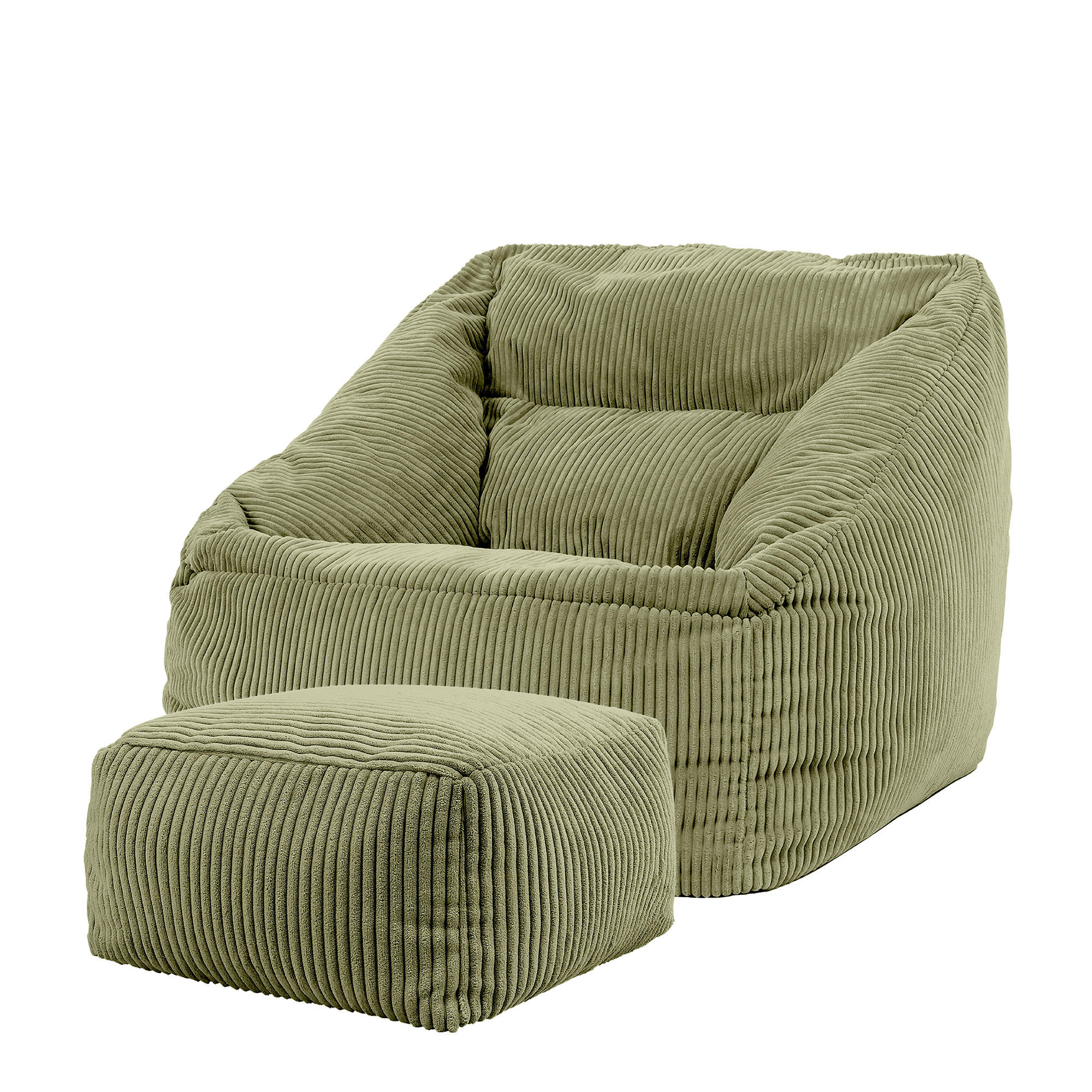 SITZSACK Cord Sessel Natalia mit Hocker - Salbeigrün, Textil (100/80/88cm) - icon