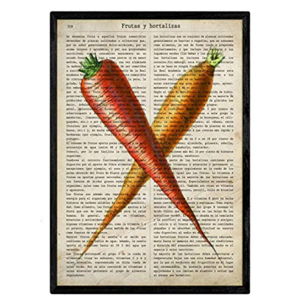 POSTER Set mit 4 Blättern von Obst und Gemüse Modell 2 A4 Schwarzer Rahmen - Schwarz, Papier (29.7/3cm) - Nacnic