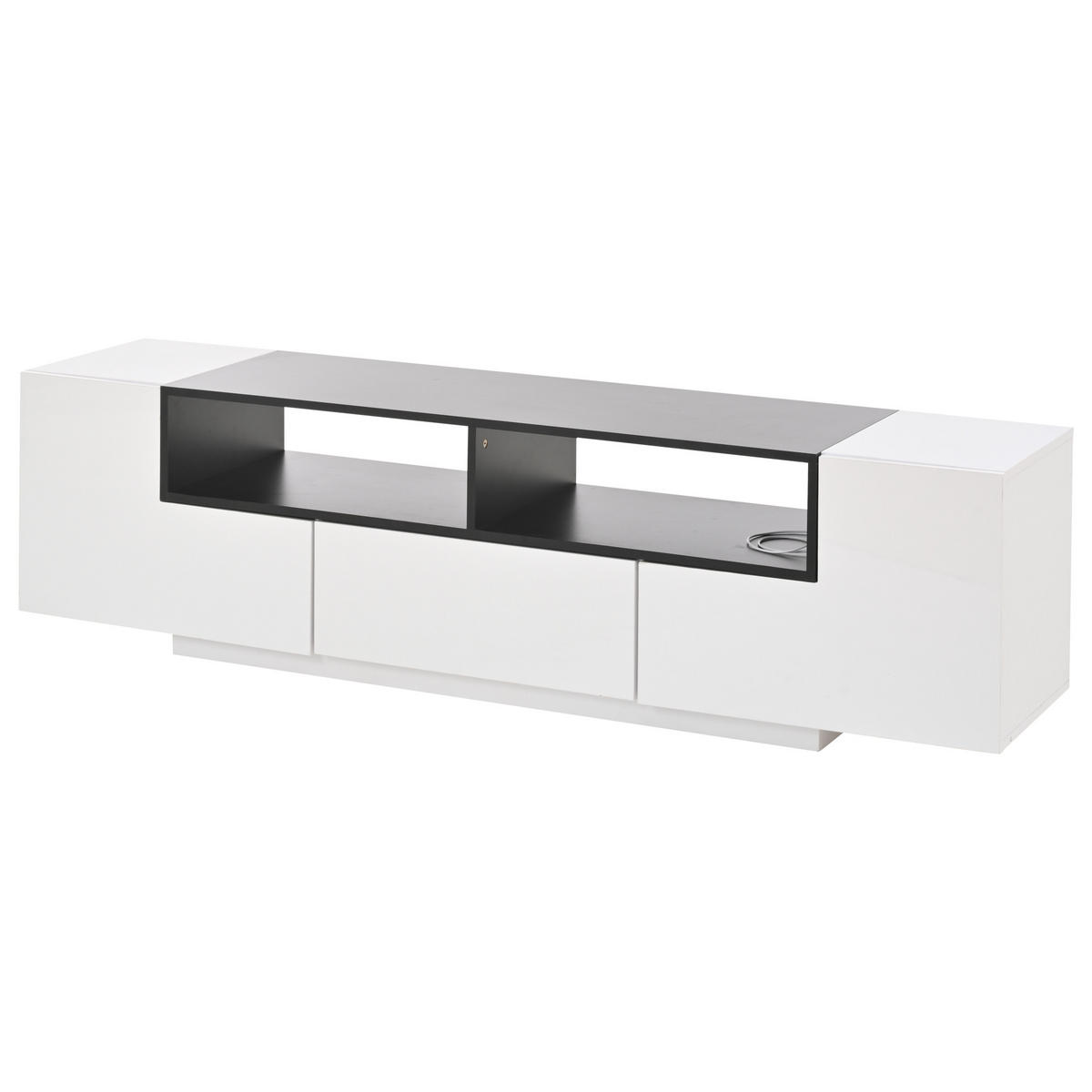 TV-ELEMENT 180/40/48 cm Hochglanz Weiß Schwarz mit LED-Beleuchtung und Schubladen - Weiß, Holzwerkstoff (40/48/180cm) - Korfee