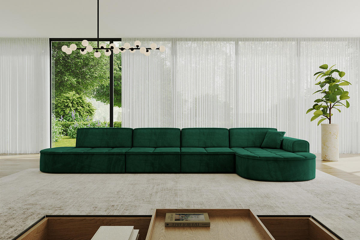 ECKSOFA Ottomane Rechts TARO-L3 - 413x171x79,5 cm Dunkelgrün - Grün, Holzwerkstoff/Textil (413/171cm) - ALTDECOR