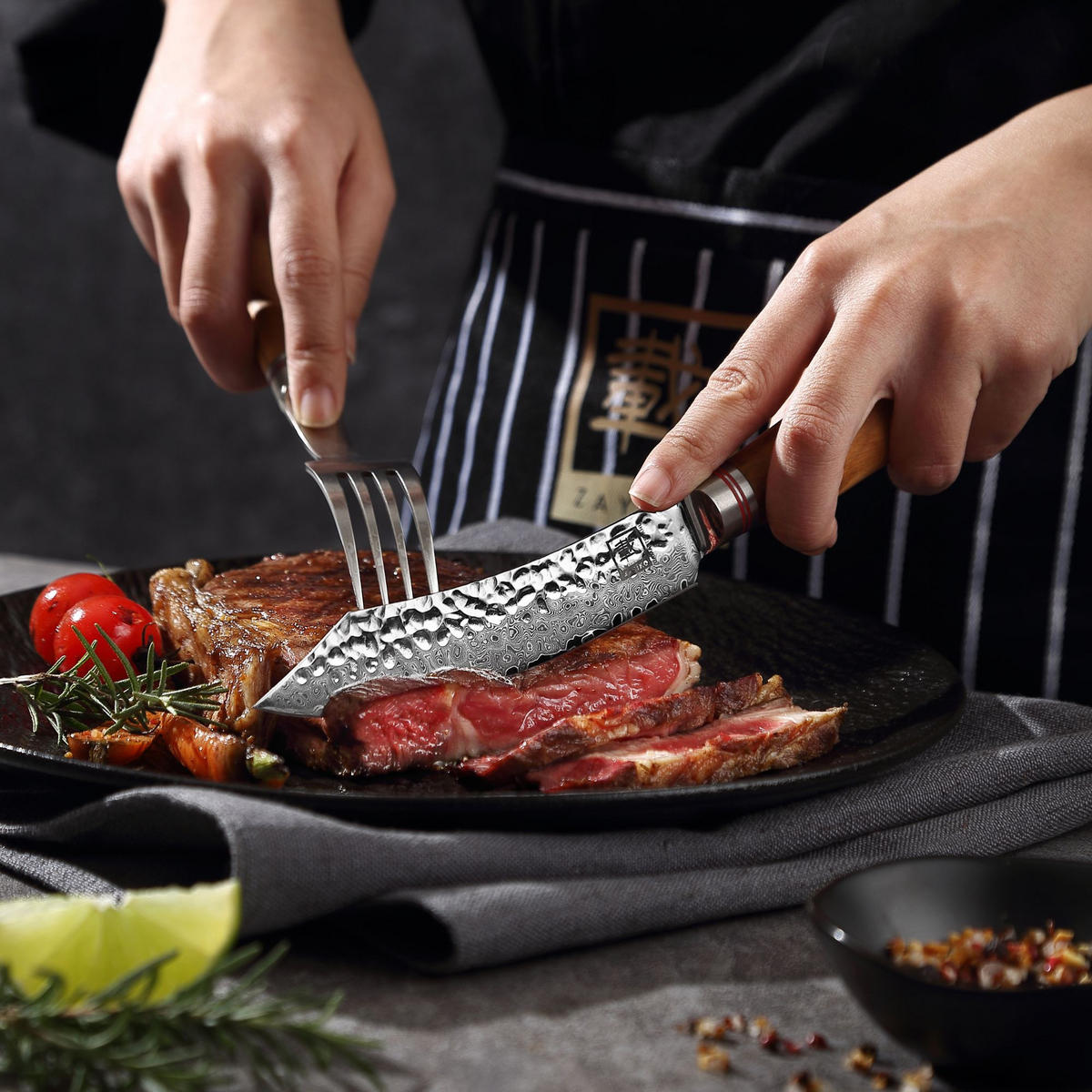 2ER STEAKBESTECK-SET 12 cm - Braun, Holz/Metall - Zayiko