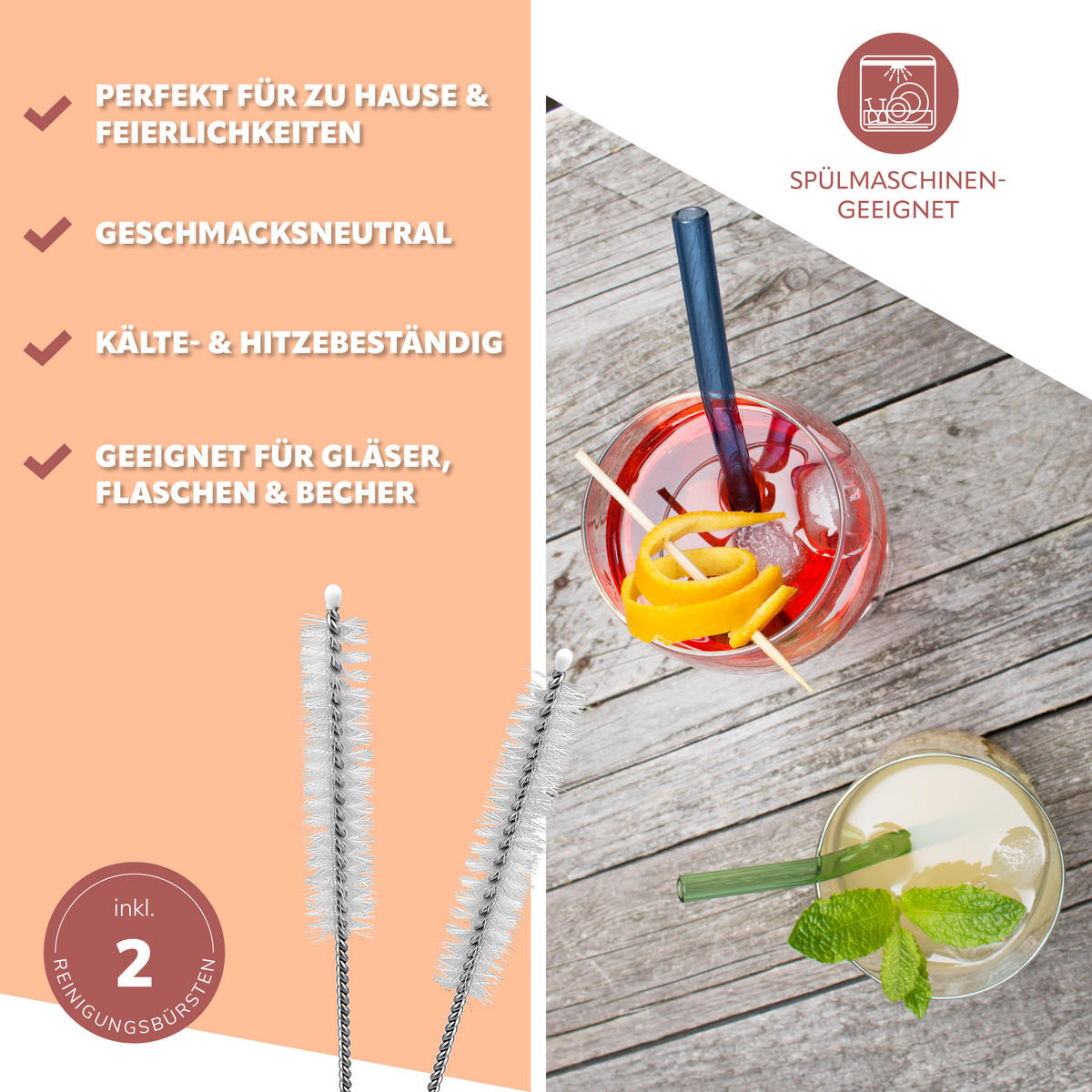 GLAS-TRINKHALME 6er-Set, Borosilikatglas - Multicolor, Glas (0.8/15cm) - bremermann