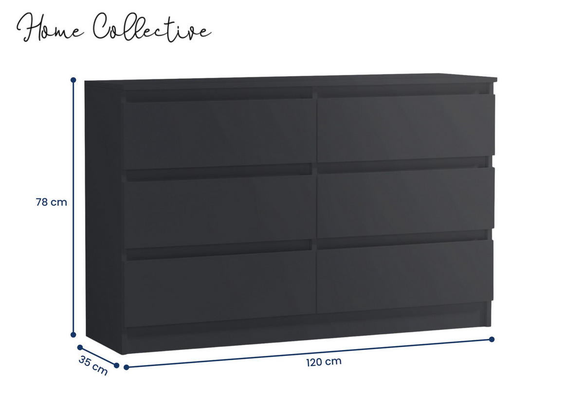 KOMMODE mit 6 Schubladen 120 cm breit in anthrazit - Anthrazit, Holzwerkstoff (120/78/35cm) - Home Collective
