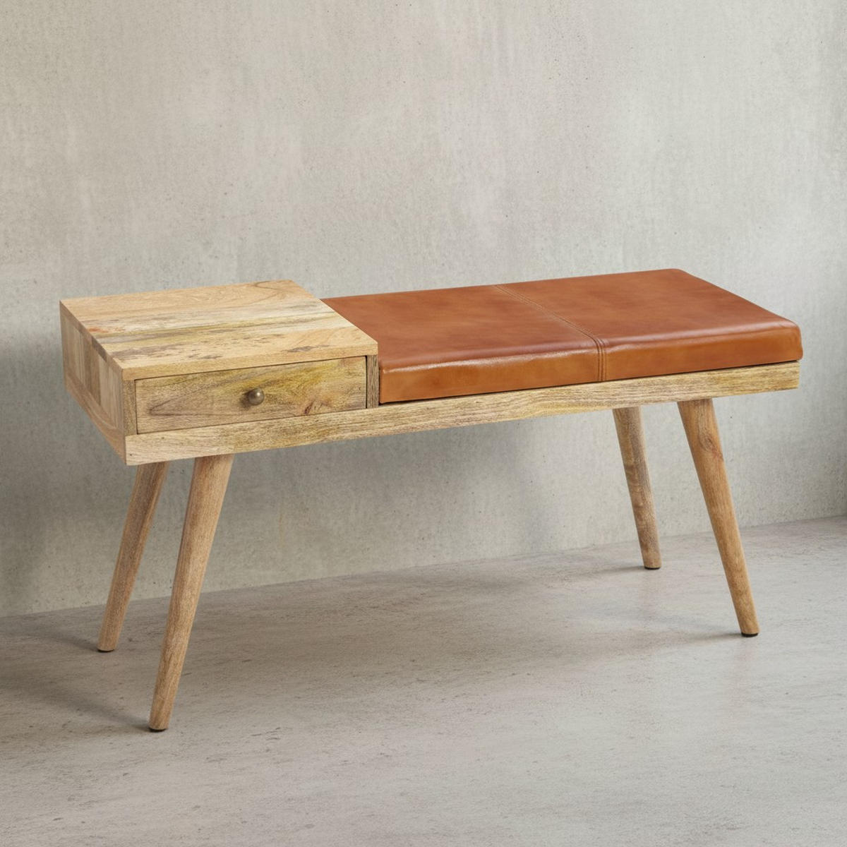 SITZBANK Retro Stil Stauraum Ziegenleder Bezug, Braun 100x38x52 cm - Braun, Leder/Holz (100/52/38cm) - KADIMA DESIGN