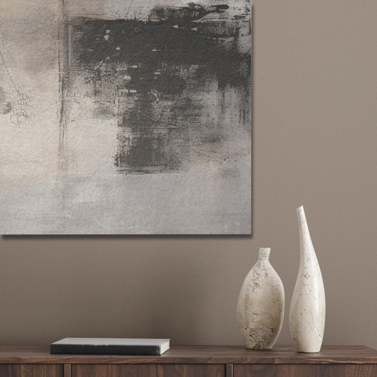 AKUSTIKPANEEL Abstrakt - Kunst - Grau 100x70 cm - Hellgrau, Textil (100/0.9/70cm) - MuchoWow