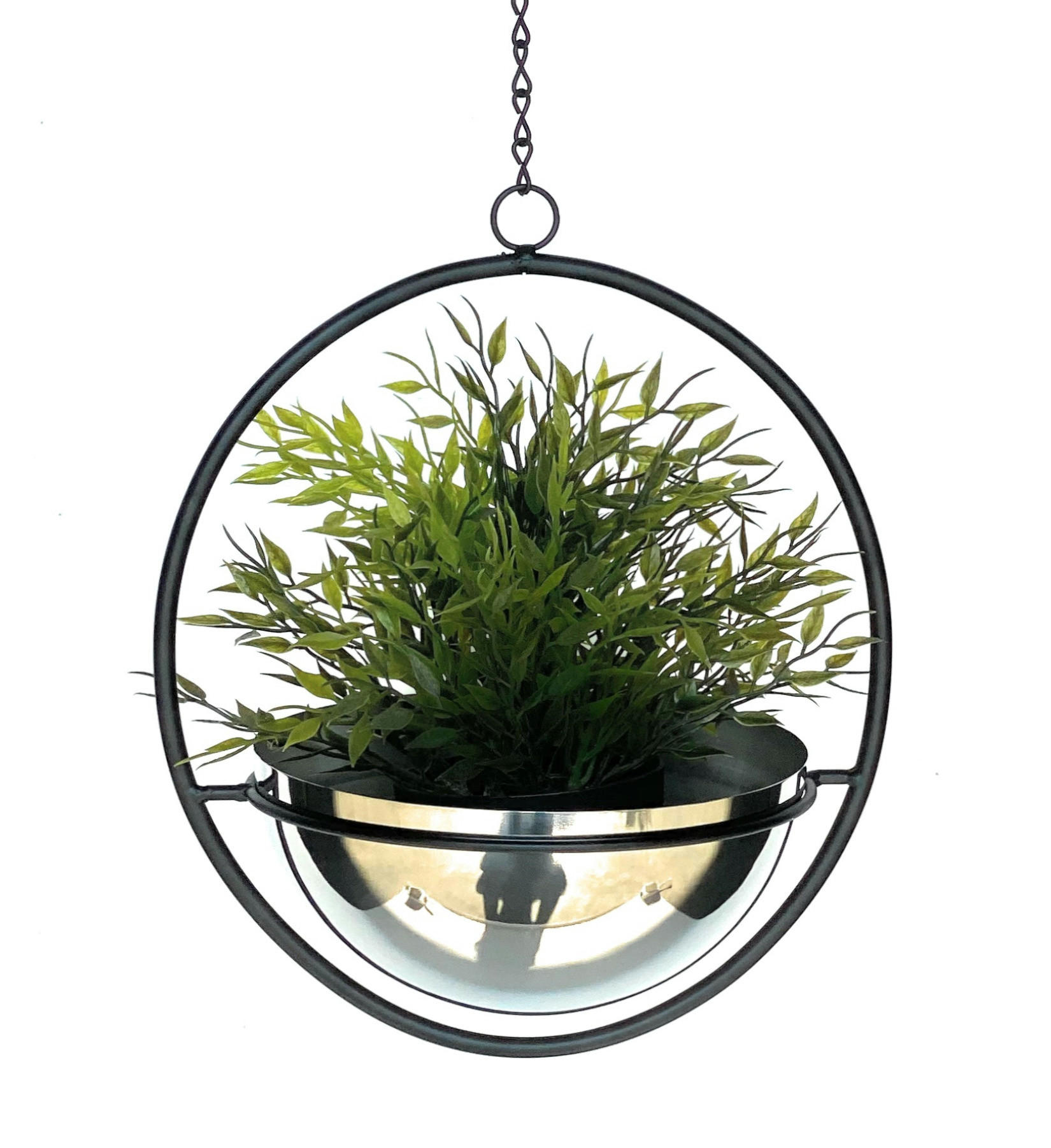 BLUMENAMPEL Innen Metall Wand 53 cm 96087 M mit Topf Silber - Schwarz, Metall (20/10/20cm) - DanDiBo