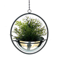 BLUMENAMPEL Innen Metall Wand 53 cm 96087 M mit Topf Silber - Schwarz, Metall (20/10/20cm) - DanDiBo