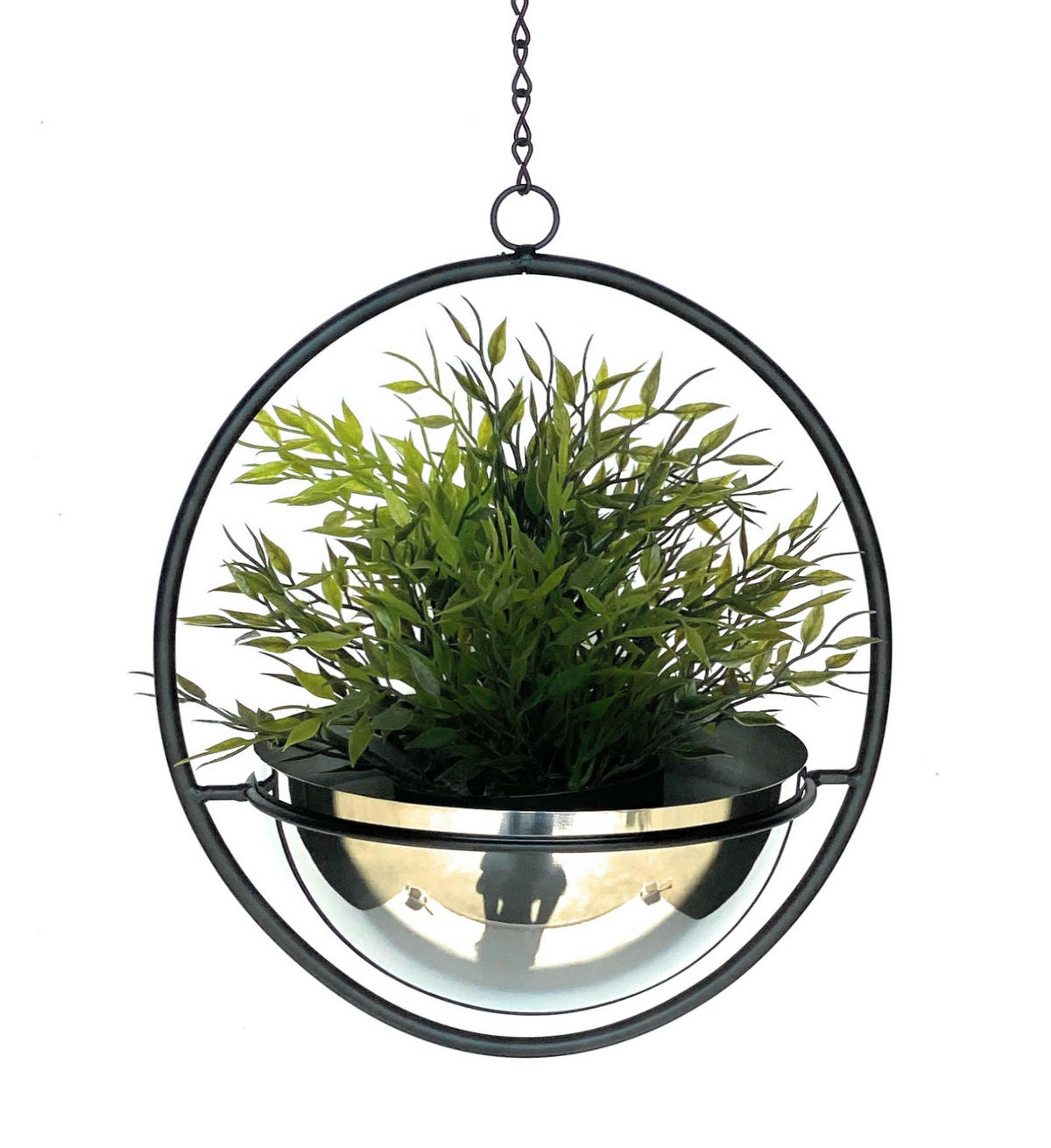 BLUMENAMPEL Innen Metall Wand 53 cm 96087 M mit Topf Silber - Schwarz, Metall (20/10/20cm) - DanDiBo