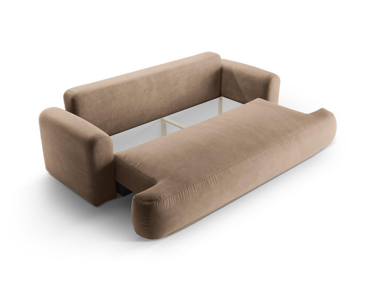 SOFA ausklappbar mit Bettkasten Ella aus Samt dunkelbeige 3 Sitzplätze - Mokka, Textil (271/94/108cm) - Micadoni
