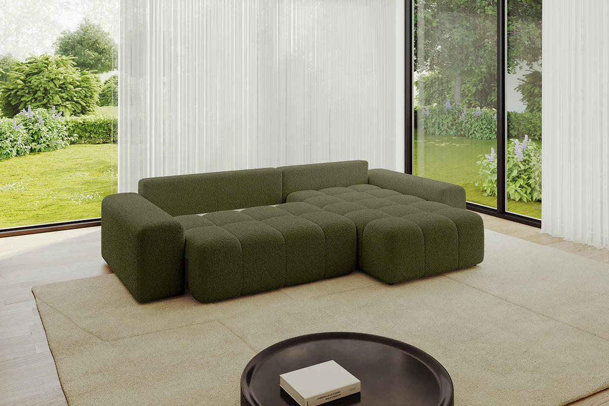 ECKSOFA Ottomane rechts ENIL-L 297x189x68 Grün Bouclé - Olivgrün, Holzwerkstoff/Kunststoff (189/297cm) - ALTDECOR