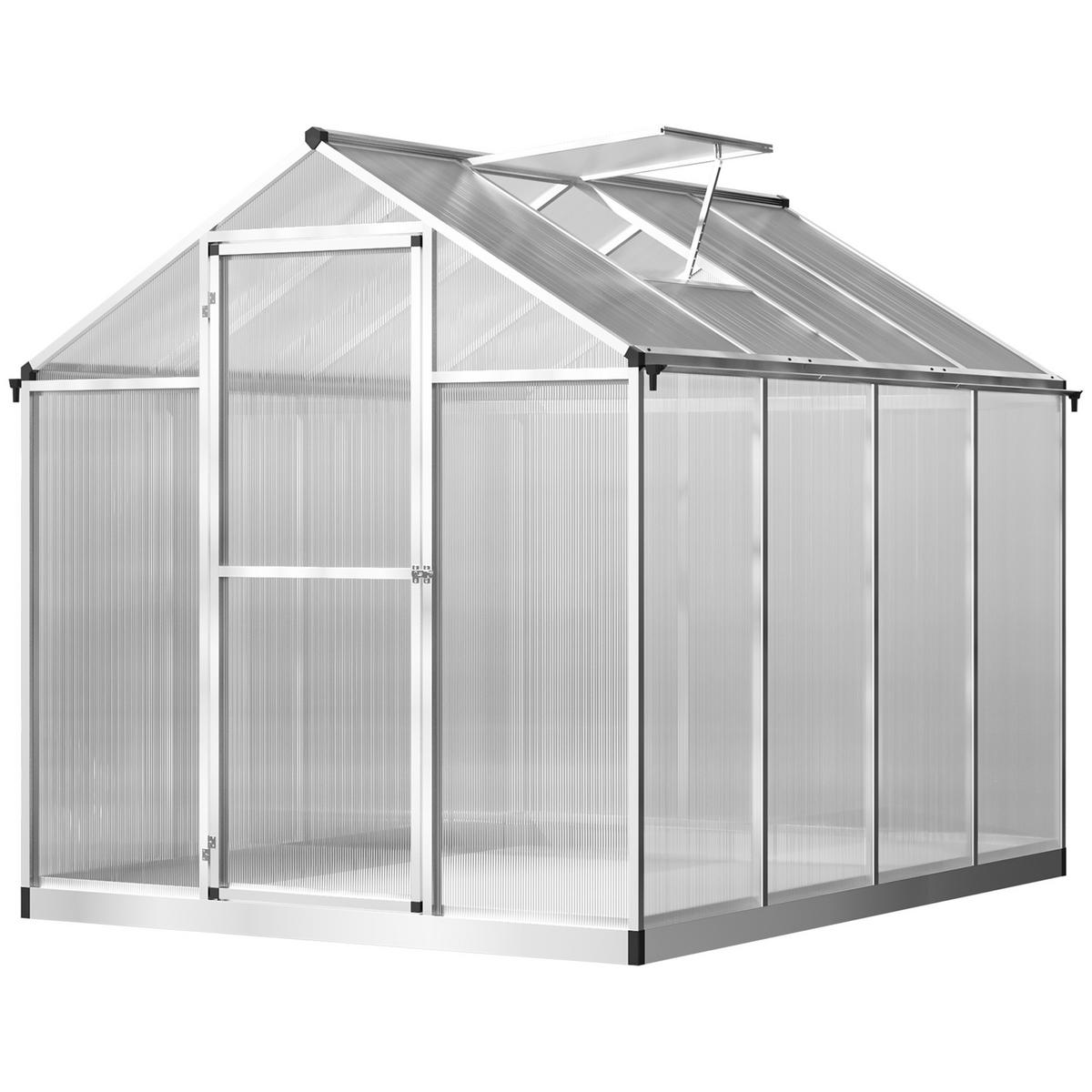 GEWÄCHSHAUS DE-11902 Aluminium Polycarbonat mit Dachluke Silber - Transparent, Metall (190/195/242cm) - ComfortXL