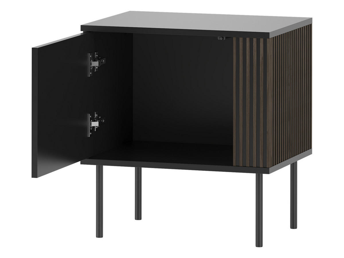 NACHTTISCH 1D 53 Notte 04 - Nussbaumfarben/Schwarz, Holzwerkstoff/Metall (53/57/37cm) - MIRJAN24
