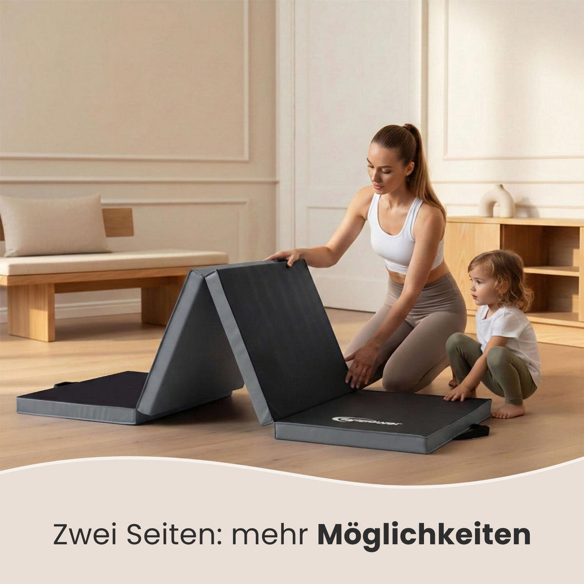 GYMNASTIKMATTE zum Wenden - 180/60/5 cm Faltbare Turnmatte - Grau, Kunststoff (60/180cm) - eyepower