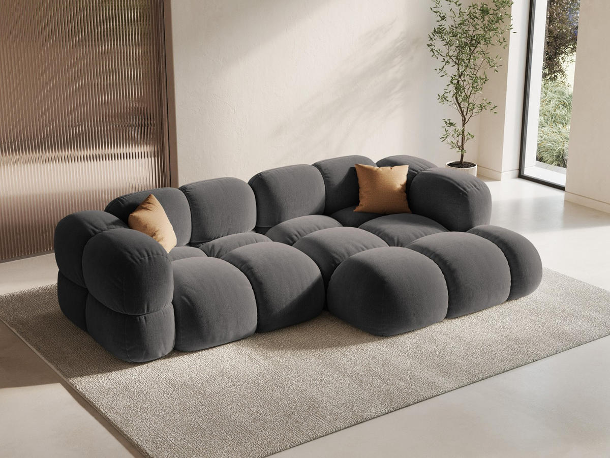 ECKSOFA rechts Loretto aus Samt grau 3 Sitzplätze - Grau, Textil (147/250cm) - Cosmopolitan Design