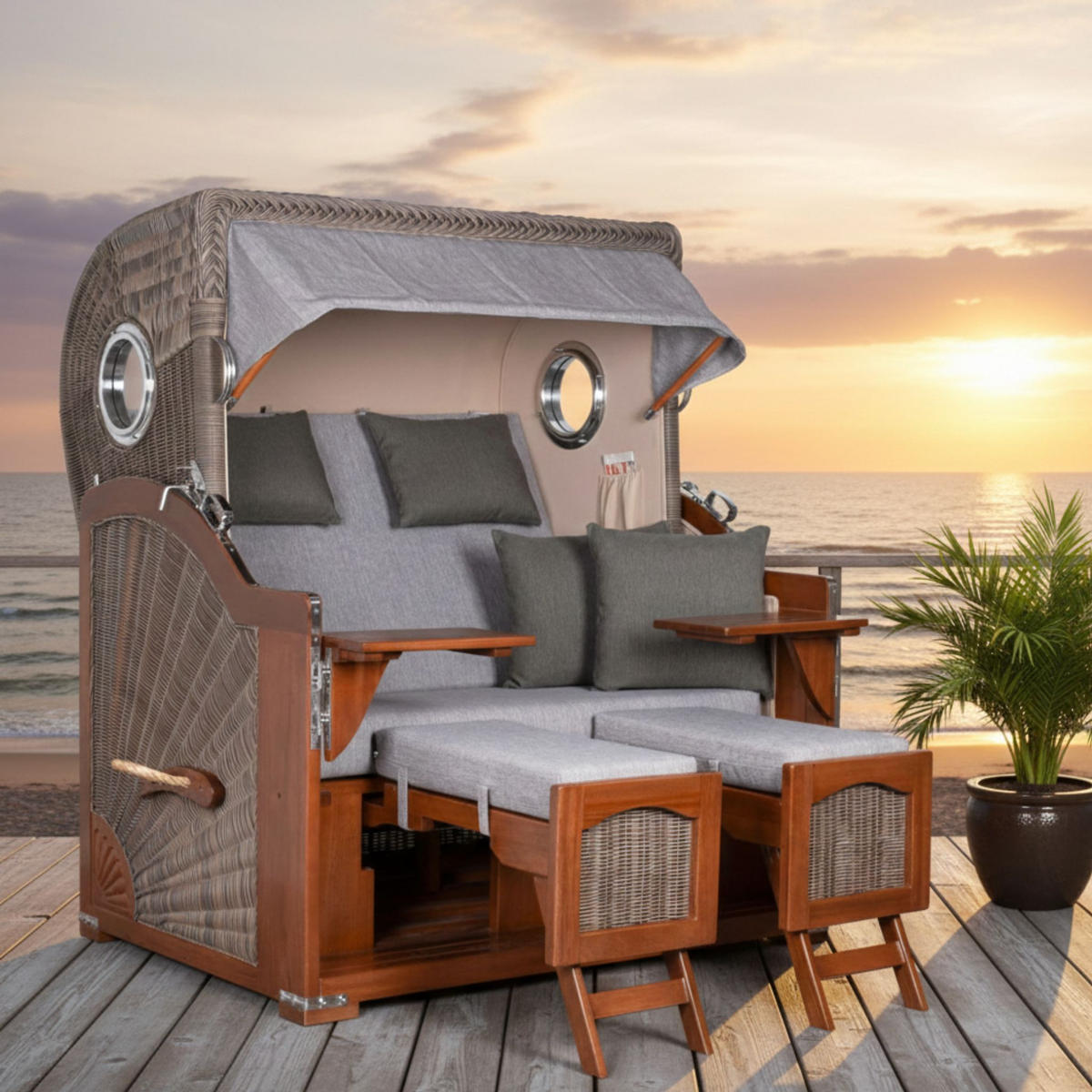 STRANDKORB XXL Düne Grande 2,5 Sitzer - Braun/Grau, Metall (142/170/95cm) - Mr. Deko