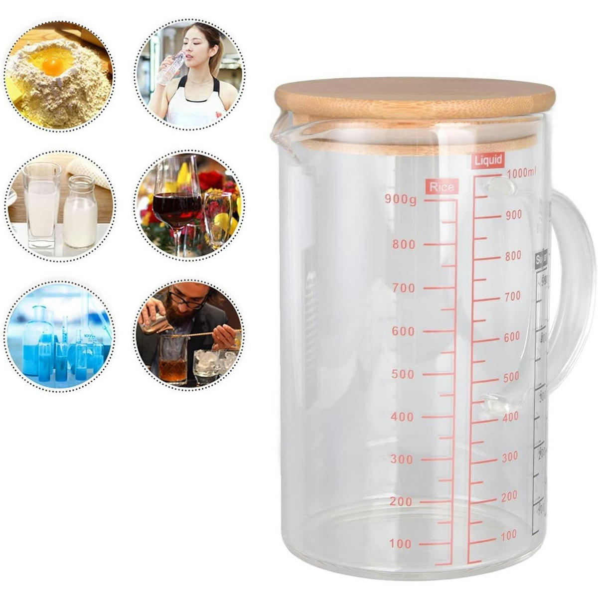 MESSBECHER Glas mit Deckel 1000 ml - Transparent, Glas (1L)