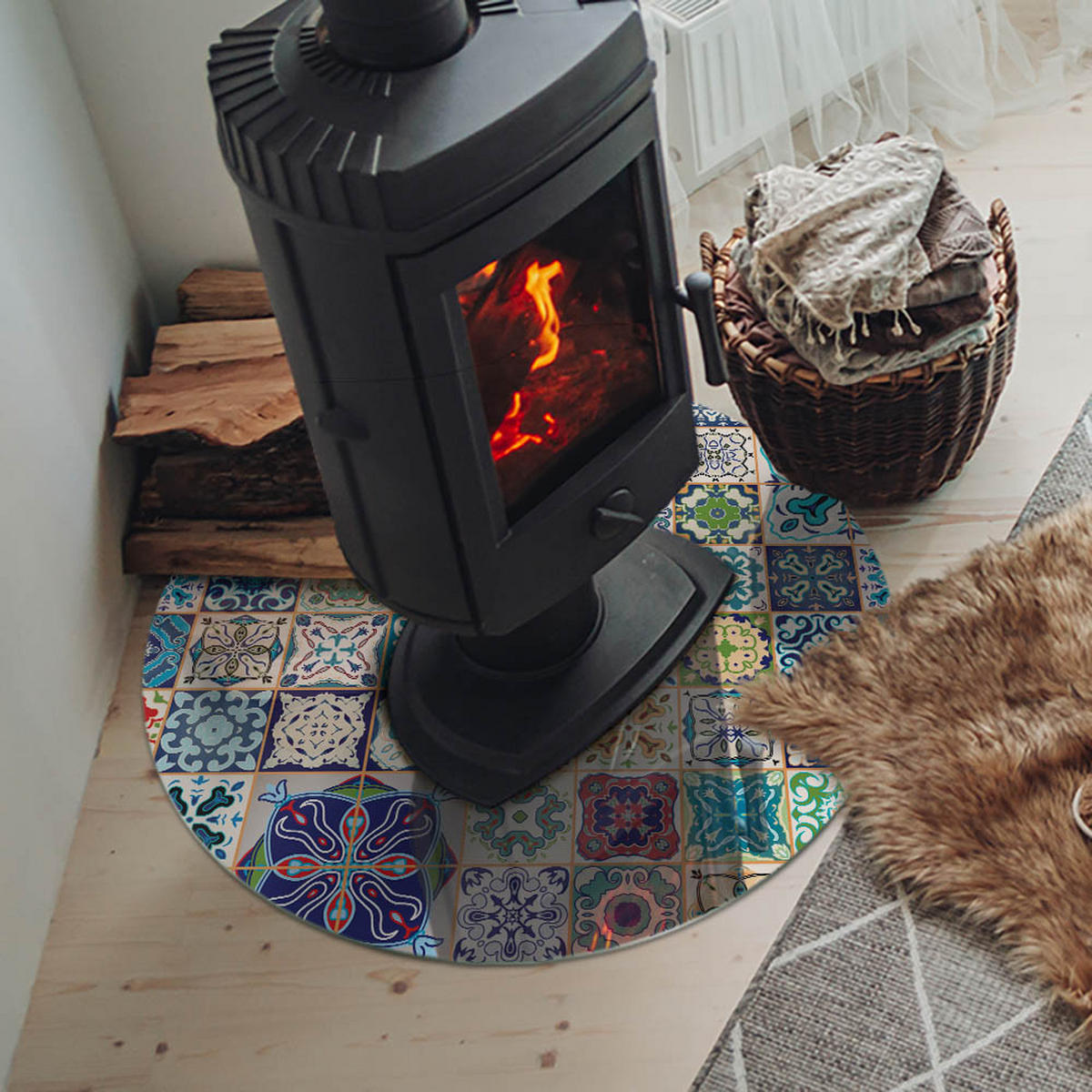 GLASPLATTE für Kamin Ø 70 cm - Blau, Glas (70/70/0.4cm) - TULUP