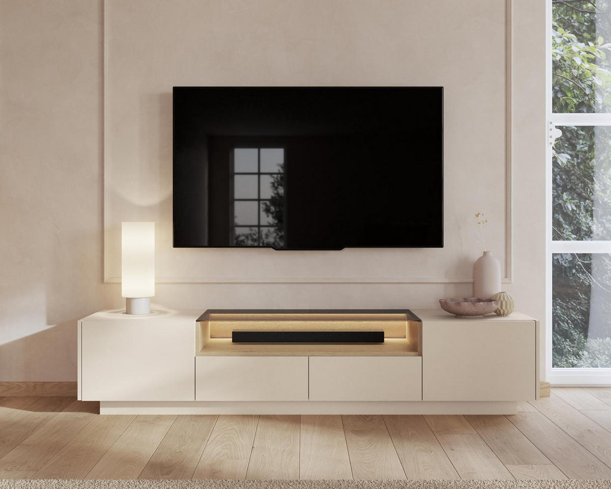 RTV-SCHRANK Kiro Beige 203, Lowboard mit LED - Beige, Holzwerkstoff (203/43/40cm) - Bettso