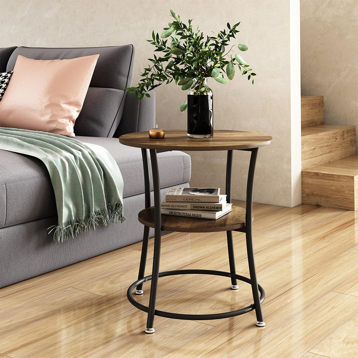 COUCHTISCH Quebec Antikholz 50 x 50 cm mit Ablage - Alteiche, Holzwerkstoff (50/50/55cm) - Vicco