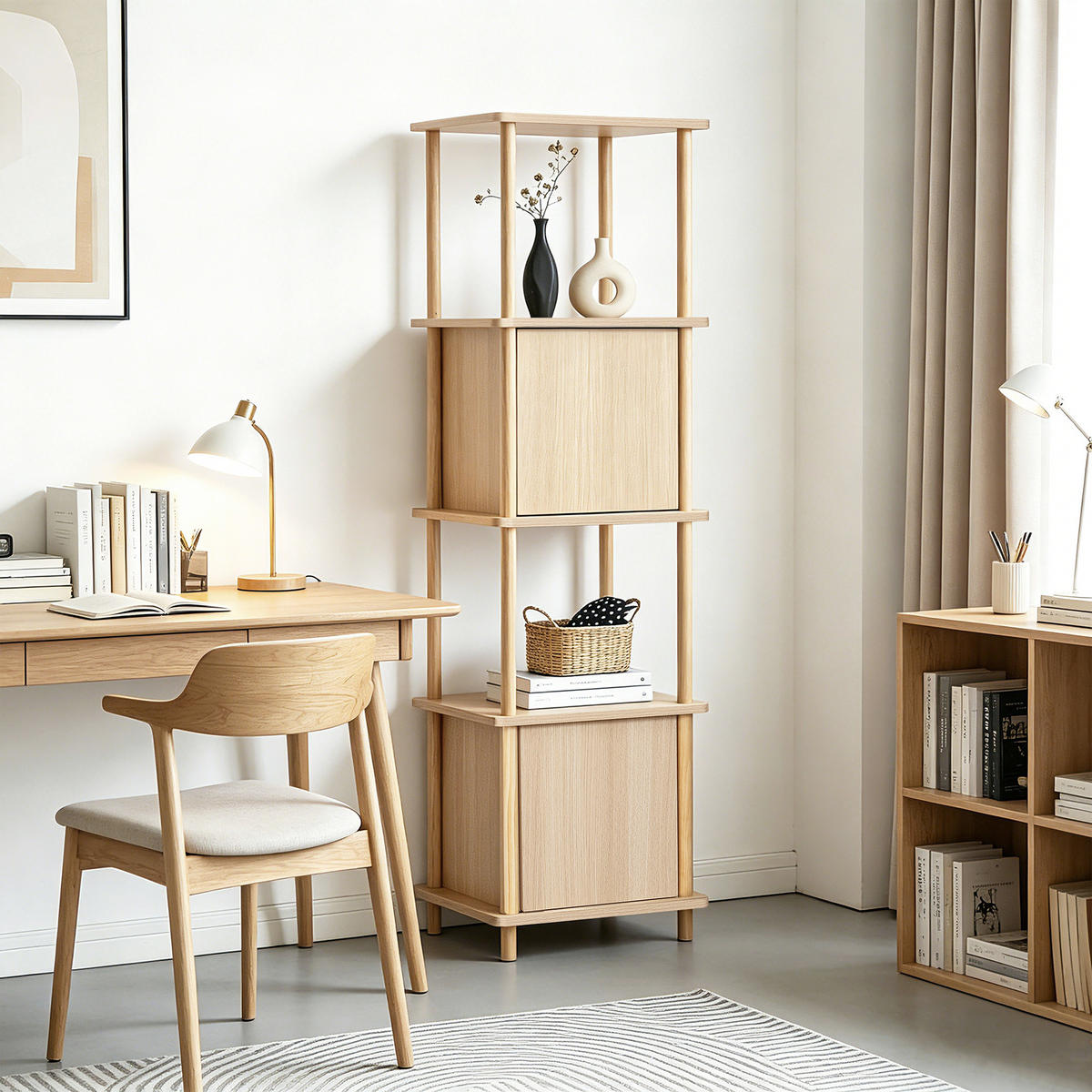 SCHMALES Standregal mit 4 Ablagen und Stauraum, Bücherregal - Alteiche, Holz (35/148/40cm)