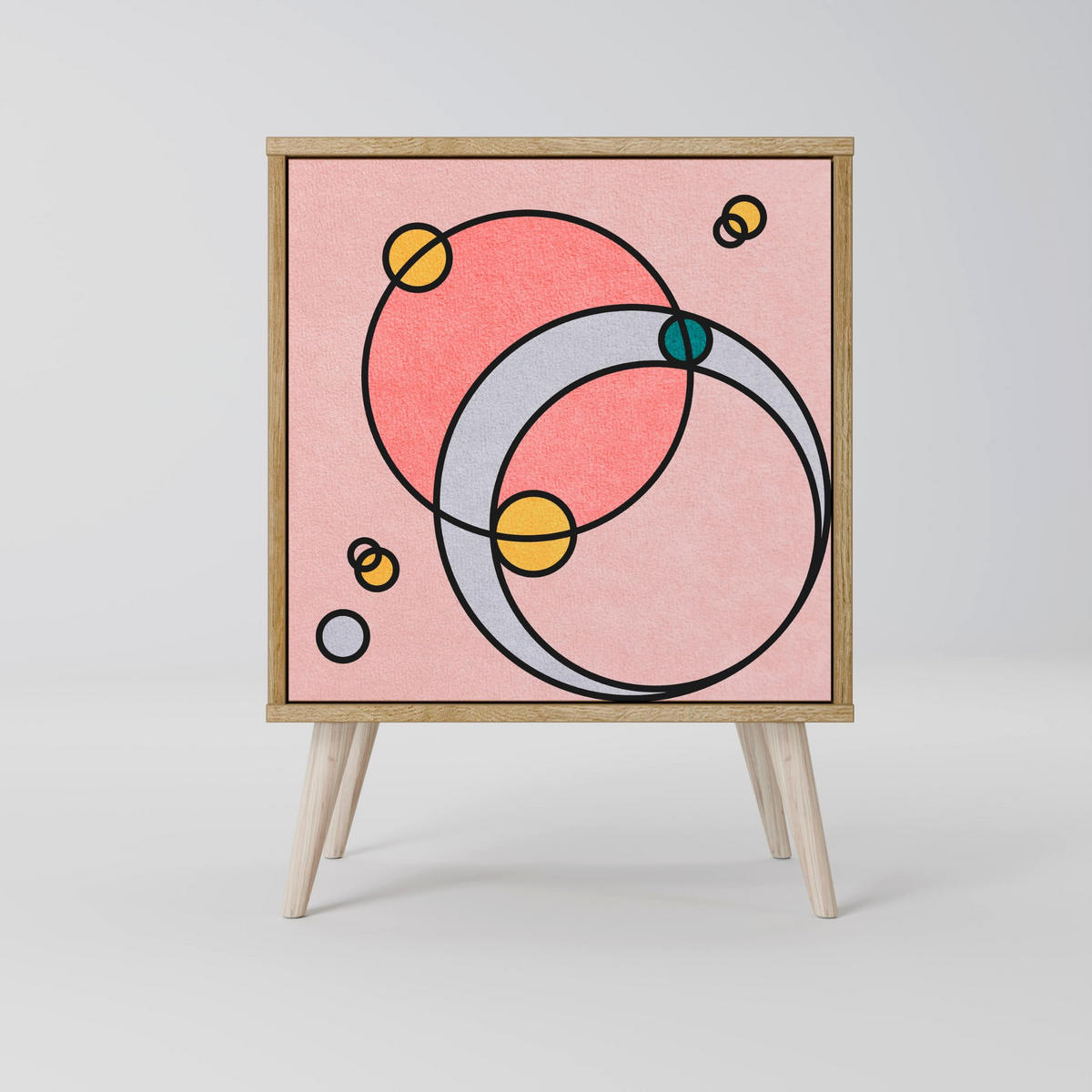 SIDEBOARD GOSSAMER ECHOES, Grau, 57,5x42x77,5 cm, Schräge Buchenholzfüße - Buchefarben/Multicolor, Holzwerkstoff/Buchenholz (57.5/77.5/42cm) - SpaceRebels
