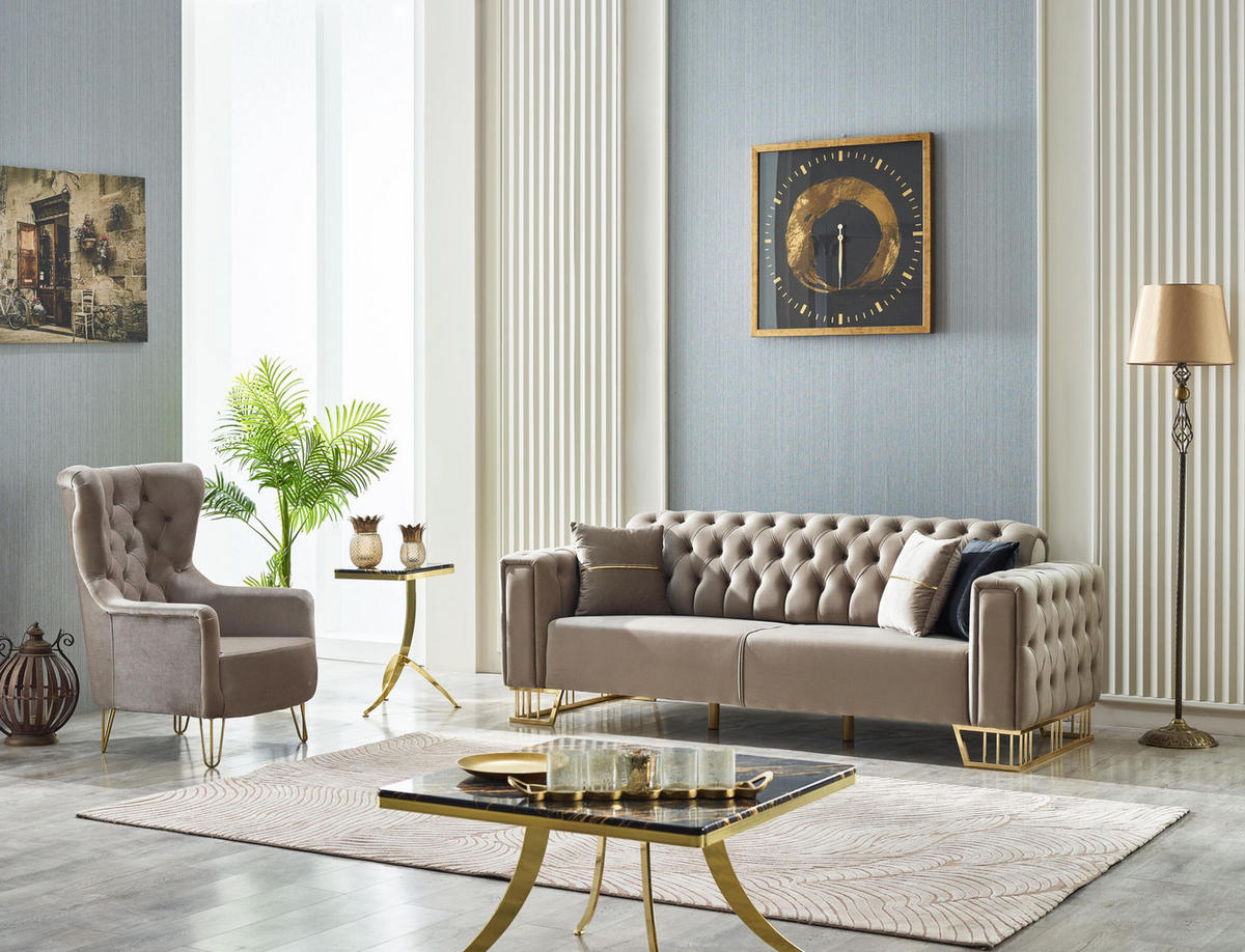 SITZGARNITUR Royce Beige Taupe Stellvariante:2+1 - Beige, Holz (180/85/90cm) - Villa Möbel