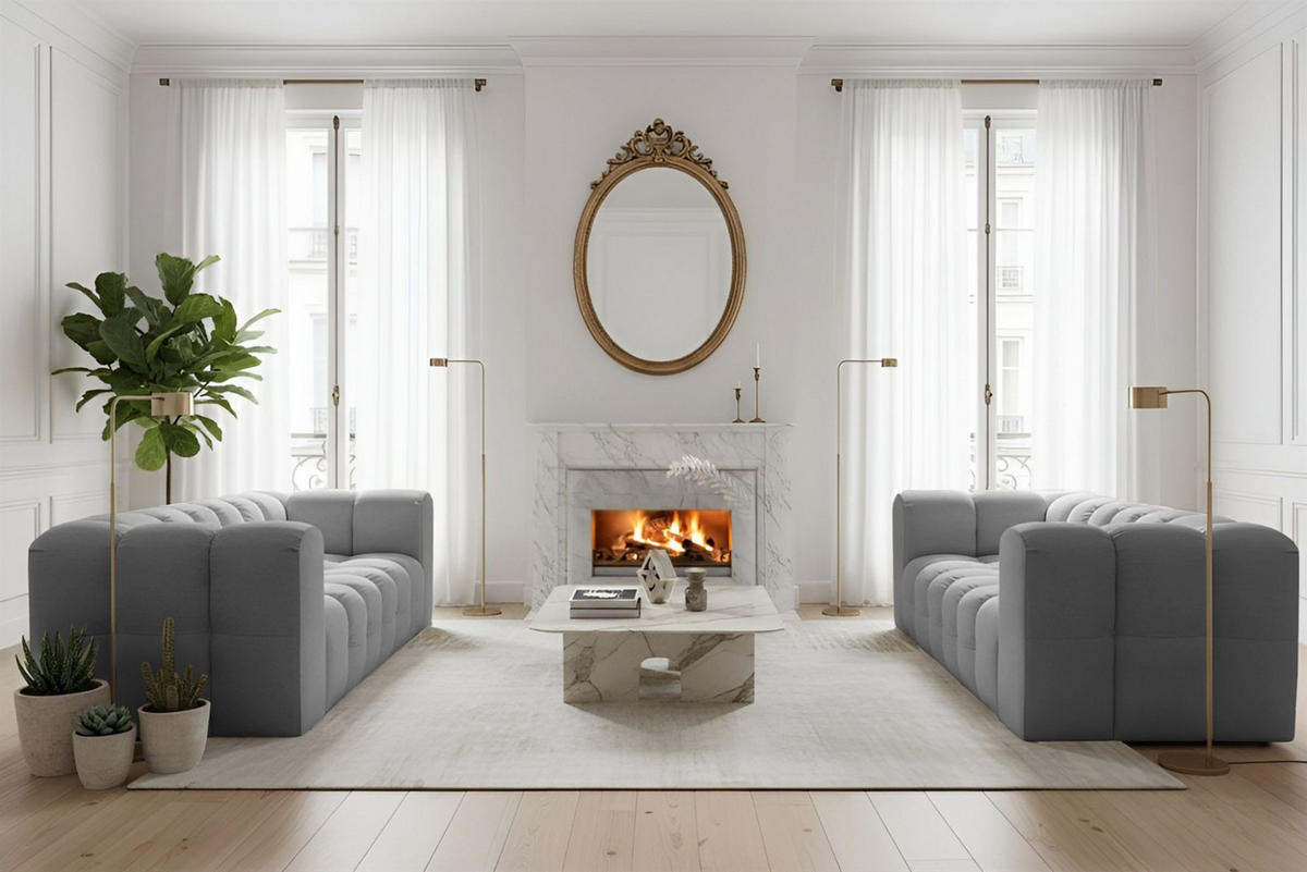 SOFASET Solvie 4-4 In Tiffani - Grau, Holzwerkstoff/Textil (250/75/106cm) - Fun Möbel