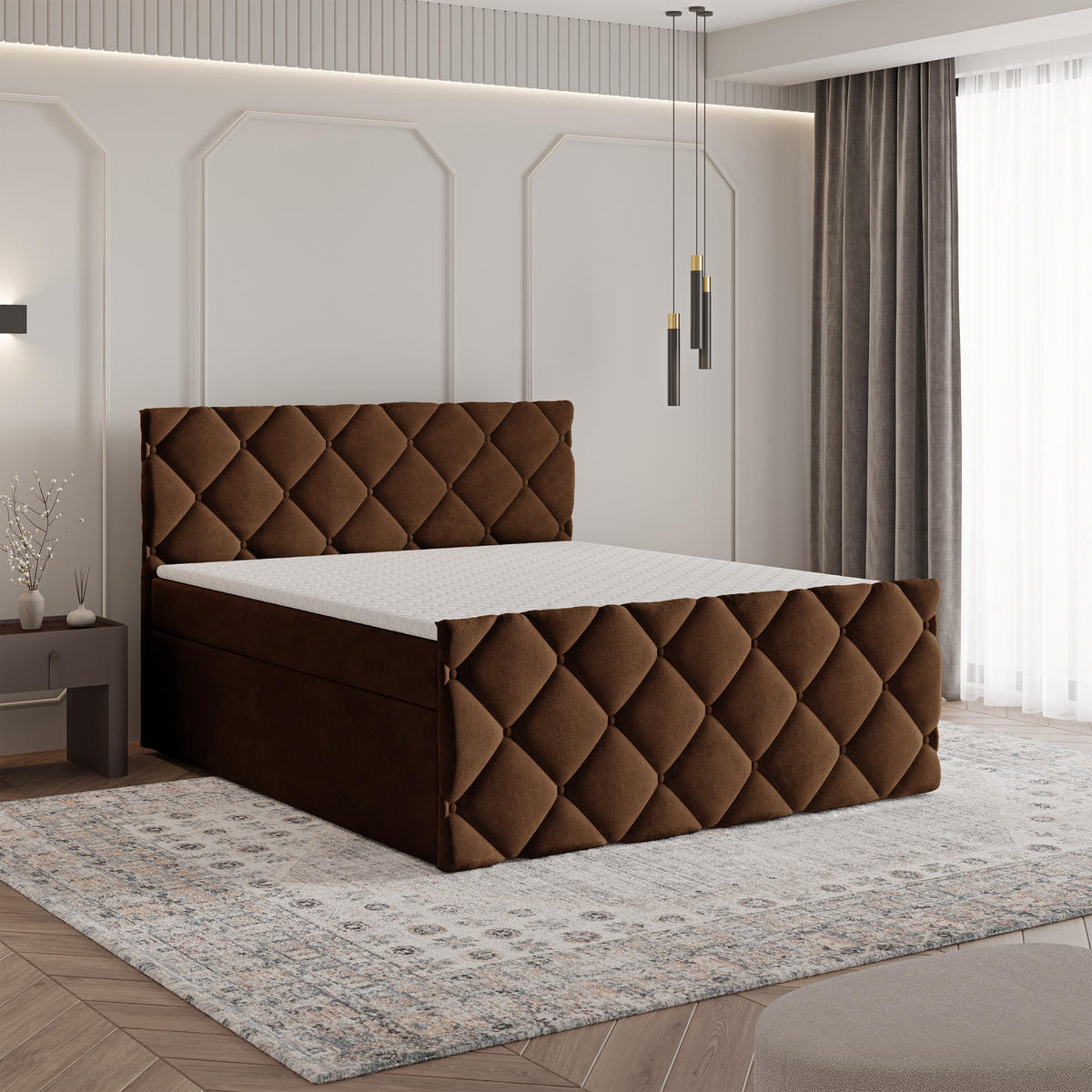 BOXBETT ROVARI 160x200 cm mit Matratze und Topper - Braun - Braun, Holz (160/200cm) - MASSENO