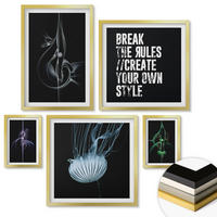 WANDBILDER 5er Set - 50x50 cm & 20x30 cm & 40x60 cm Goldrahmen - Abstrakte Darstellung von grauen Katzenrosen - Goldfarben, Kunststoff (40/60cm) - ArtPrintCave