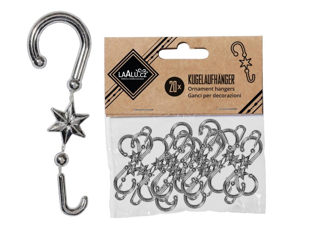 CHRISTBAUMKUGEL-HAKEN mit Stern, silber, 20 Stück, 5,5 cm - Silberfarben, Kunststoff (10/1/10cm) - LAALU