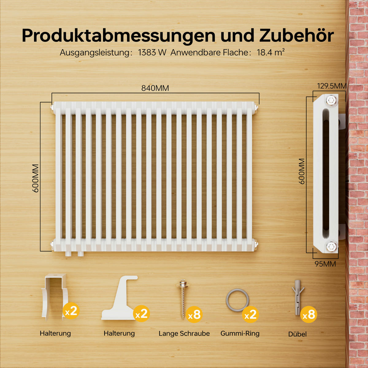 HEIZKÖRPER D-Profil Vertikal Glänzend Weiß 60/84 cm - Weiß, Metall (84/60/13cm) - EMKE
