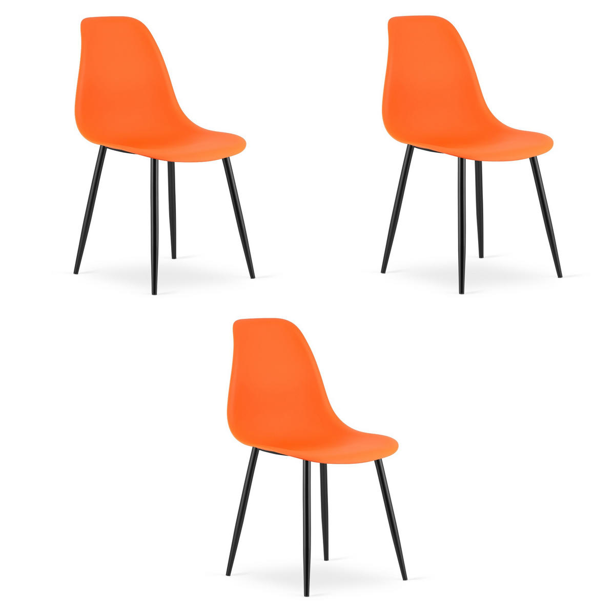 ESSZIMMERSTUHL 3-er Set KALEO orangefarbener Sitz, schwarze Beine - Schwarz/Orange, Kunststoff (46/84/51cm) - Valora