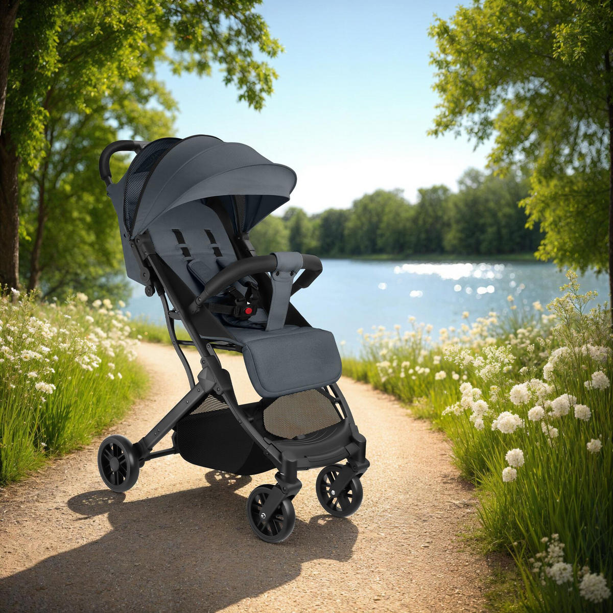 BUGGY-KINDERWAGEN Finn, für 0 bis 36 Monate geeignet, Belastbarkeit 15 kg, anthrazit - Anthrazit, Textil (95/51/105cm) - tectake