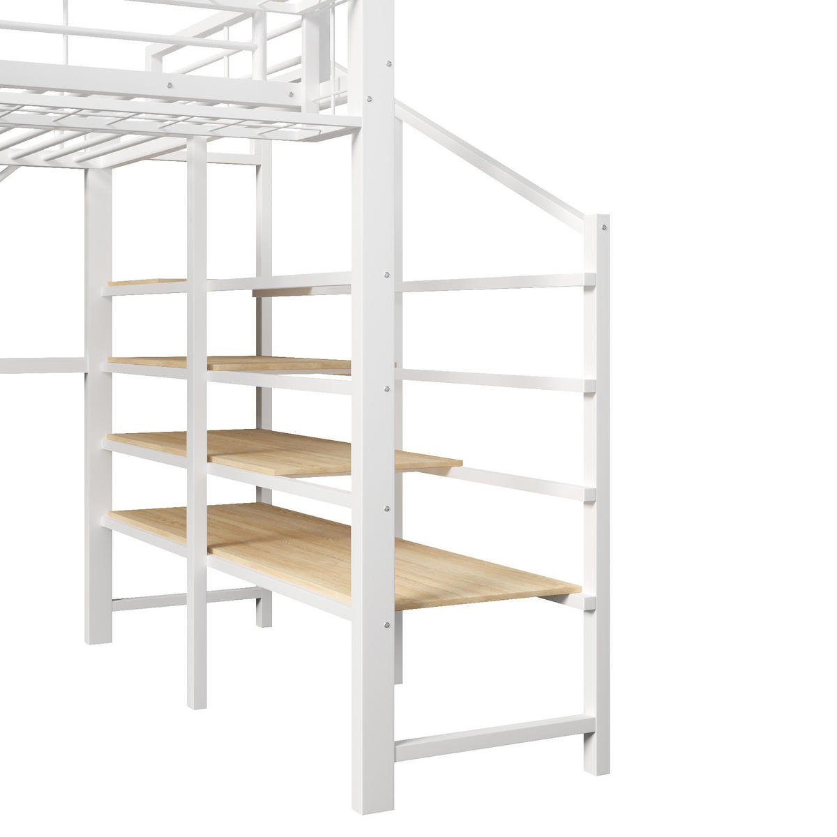 HOCHBETT 140/200 cm in Weiß mit Stufenregal, Gitterelementen, Aufbewahrungskorb und LED aus Metall und MDF - Weiß, Metall - STILVORA
