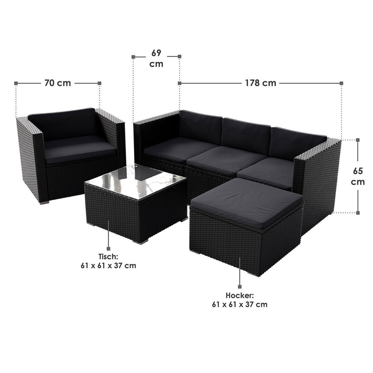 LOUNGEGARNITUR Punta Cana inkl. Abdeckung 4-tlg. - Anthrazit/Schwarz, Kunststoff - Juskys