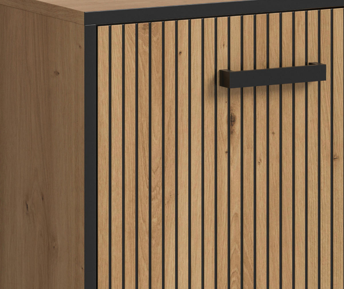 WASCHBECKENUNTERSCHRANK Eiche Artisan, schwarz 80 cm, Badezimmer Unterschrank mit Soft-Close - Schwarz/Eiche Artisan, Holzwerkstoff/Kunststoff (80/63/36cm) - Inn.Furn