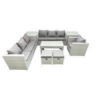 GARTENSOFA hohe Rückenlehne Polyrattan Hellgrau-Mix 9-Sitzer - Hellgrau/Grau, Glas/Kunststoff - Fimous