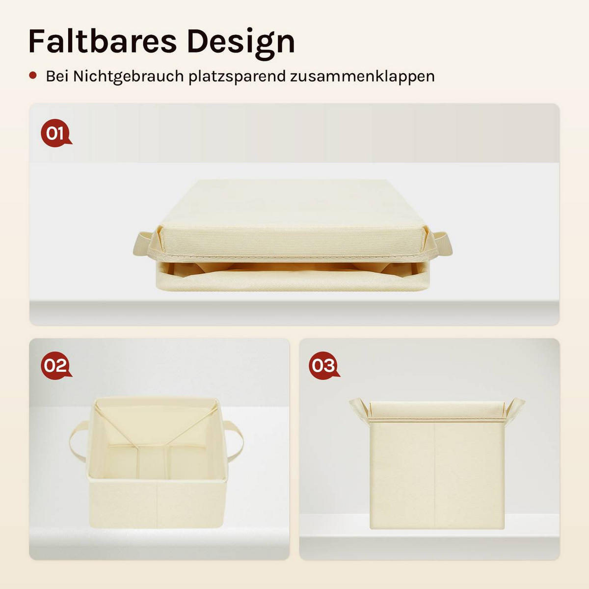 BOX 3 Stück, faltbar, mit Deckel, Creme, 20L - Creme, Leder/Kunststoff (27/27/27cm) - Woltu